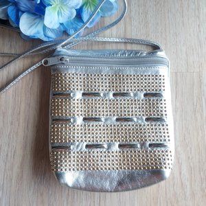 OHH! ASHLEY Genuine Leather Silver Gold-Studs Crossbody Bag Zip Small 8"x7"